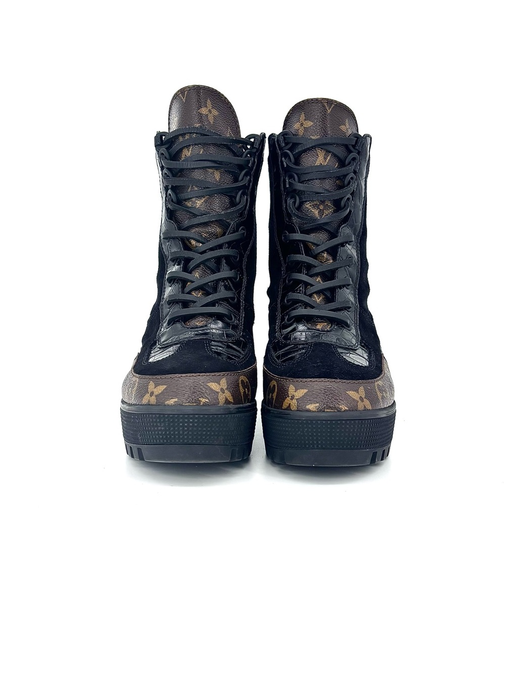 Louis Vuitton Laureate Logo Monogram Croc Emboss Platform Ankle Boots 39 - Picture 3 of 10
